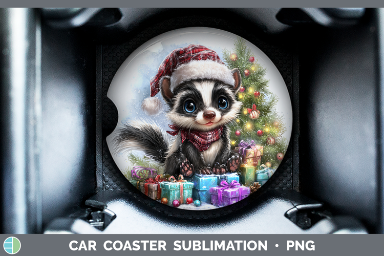Woodland Christmas Santa Skunk Car Coaster Sublimation Desi