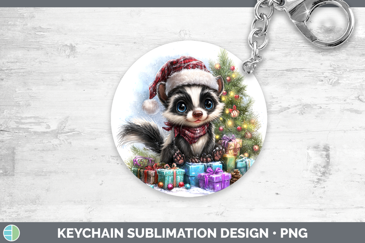 Woodland Christmas Santa Skunk Keychain Sublimation Keyring