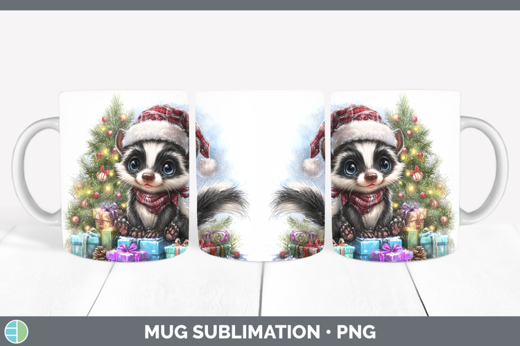 Woodland Christmas Santa Skunk Mug Wrap Sublimation Coffee C