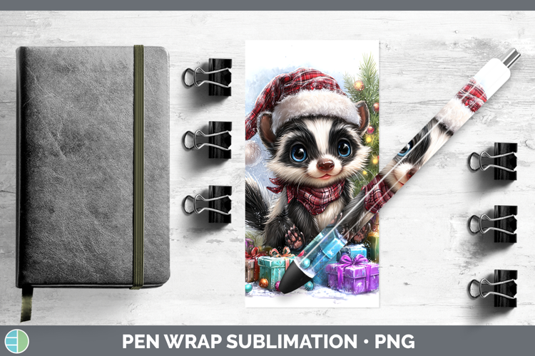 Woodland Christmas Santa Skunk Pen Wrap Sublimation Pen Desi