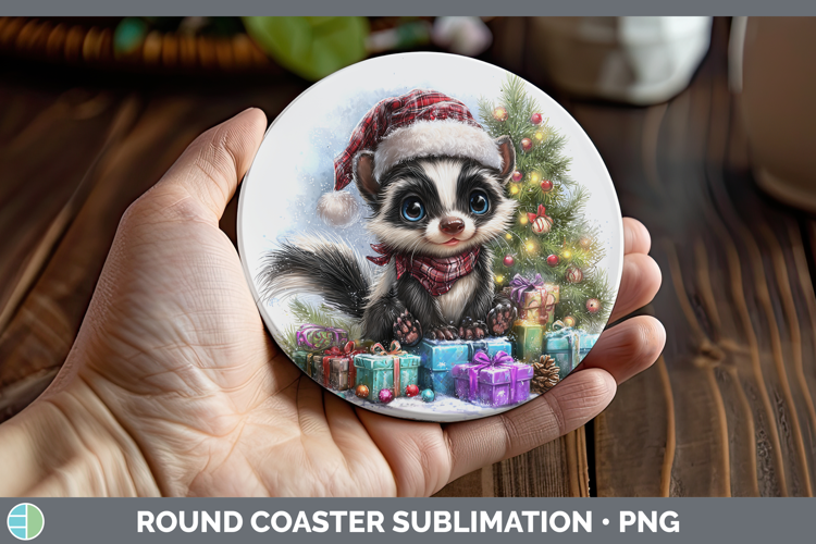 Woodland Christmas Santa Skunk Round Coaster Sublimation Coa