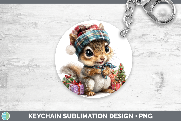 Woodland Christmas Santa Squirrel Keychain Sublimation Keyri