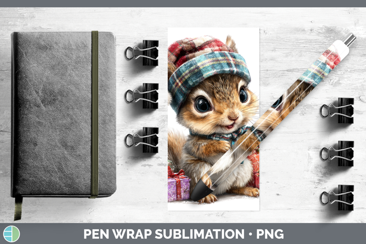 Woodland Christmas Santa Squirrel Pen Wrap Sublimation Pen D