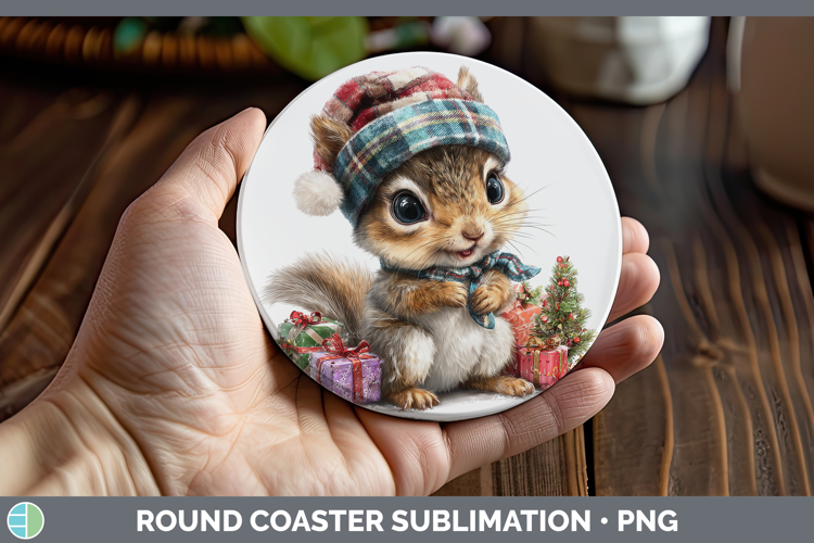 Woodland Christmas Santa Squirrel Round Coaster Sublimation