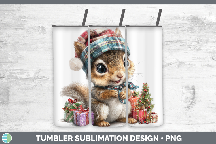 Woodland Christmas Santa Squirrel Tumbler Sublimation 20 oz