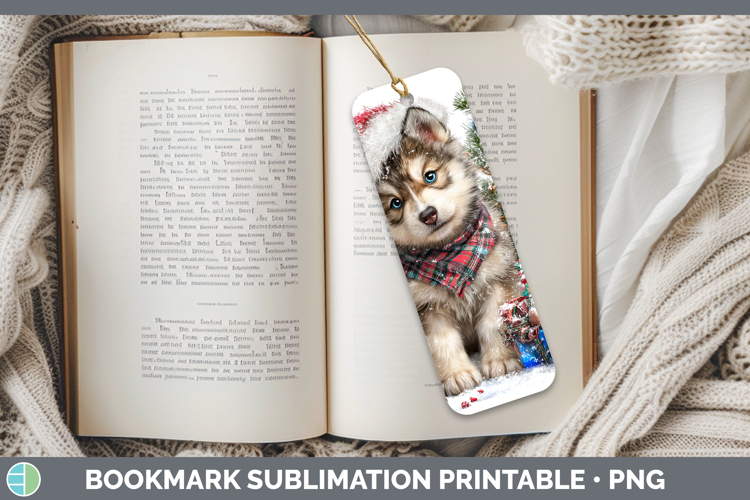 Woodland Christmas Santa Wolf Bookmark Sublimation Printable
