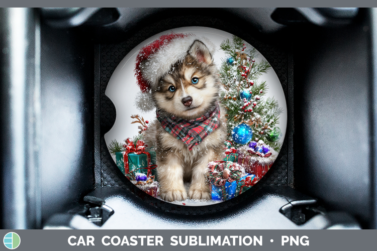 Woodland Christmas Santa Wolf Car Coaster Sublimation Desig