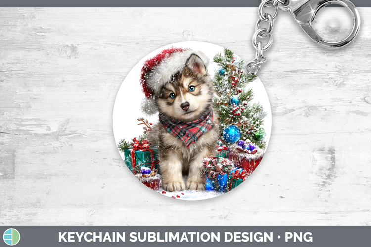Woodland Christmas Santa Wolf Keychain Sublimation Keyring D