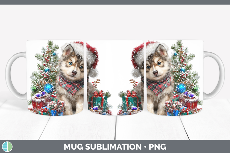 Woodland Christmas Santa Wolf Mug Wrap Sublimation Coffee Cu