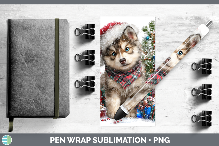 Woodland Christmas Santa Wolf Pen Wrap Sublimation Pen Desig