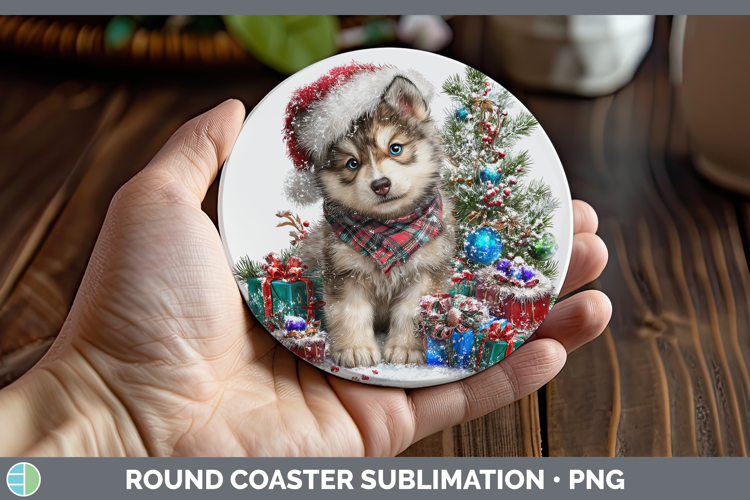 Woodland Christmas Santa Wolf Round Coaster Sublimation Coas