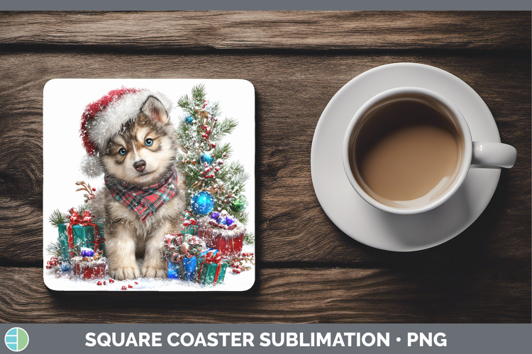 Woodland Christmas Santa Wolf Square Coaster Sublimation Coa