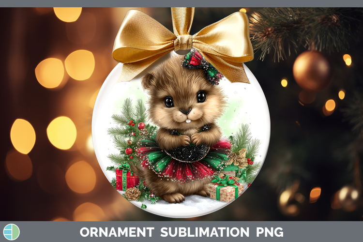 Woodland Cute Christmas Beaver Ornament Sublimation Bauble D