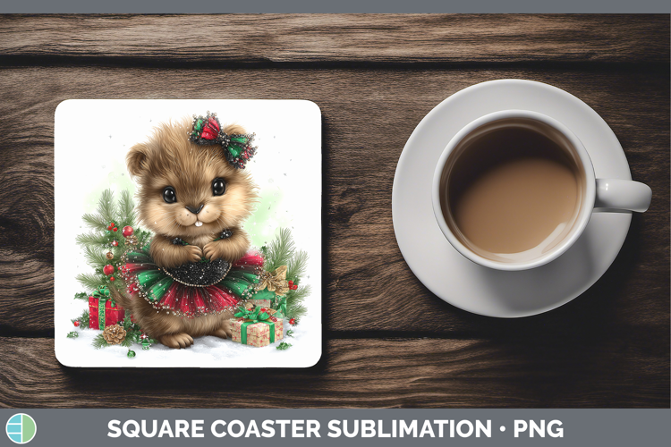 Woodland Cute Christmas Beaver Square Coaster Sublimation Co