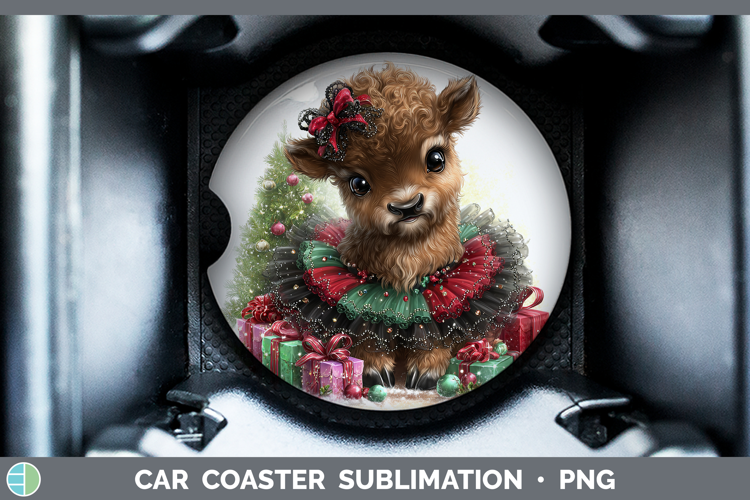 Woodland Cute Christmas Bison Car Coaster Sublimation Desig