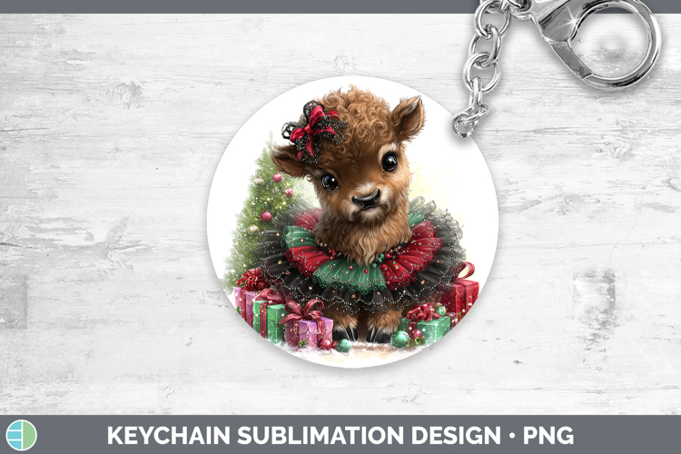Woodland Cute Christmas Bison Keychain Sublimation Keyring D