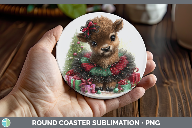 Woodland Cute Christmas Bison Round Coaster Sublimation Coas