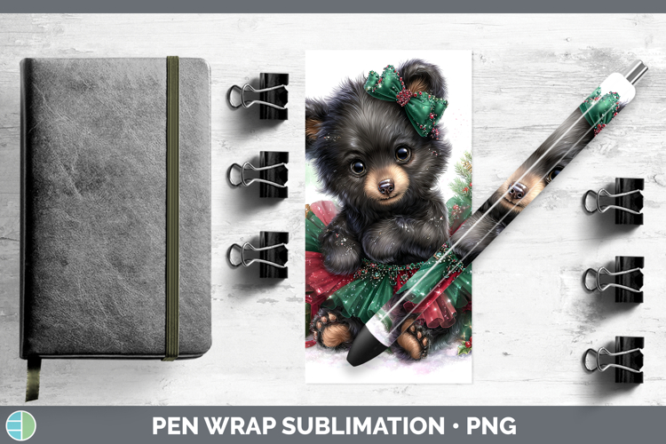 Woodland Cute Christmas Black Bear Pen Wrap Sublimation Pen