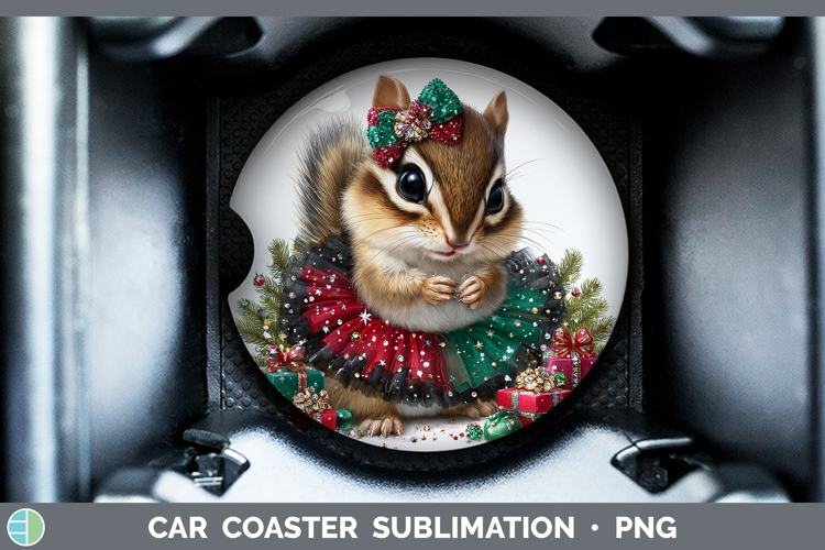 Woodland Cute Christmas Chipmunk Car Coaster Sublimation De