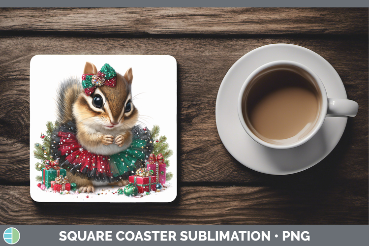 Woodland Cute Christmas Chipmunk Square Coaster Sublimation