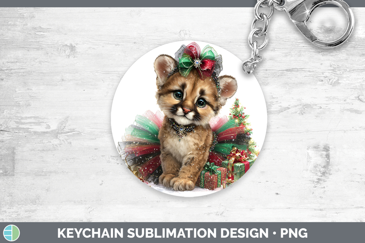 Woodland Cute Christmas Cougar Keychain Sublimation Keyring