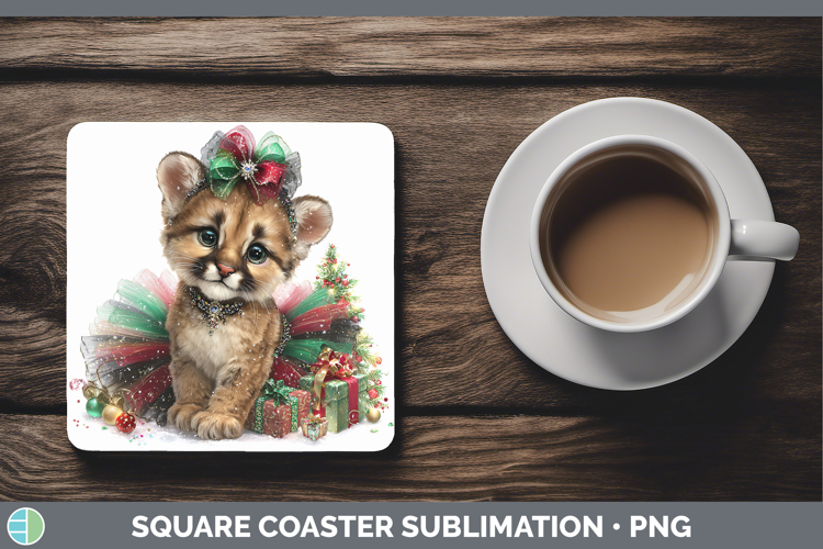 Woodland Cute Christmas Cougar Square Coaster Sublimation Co