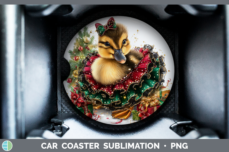 Woodland Cute Christmas Duck Car Coaster Sublimation Design