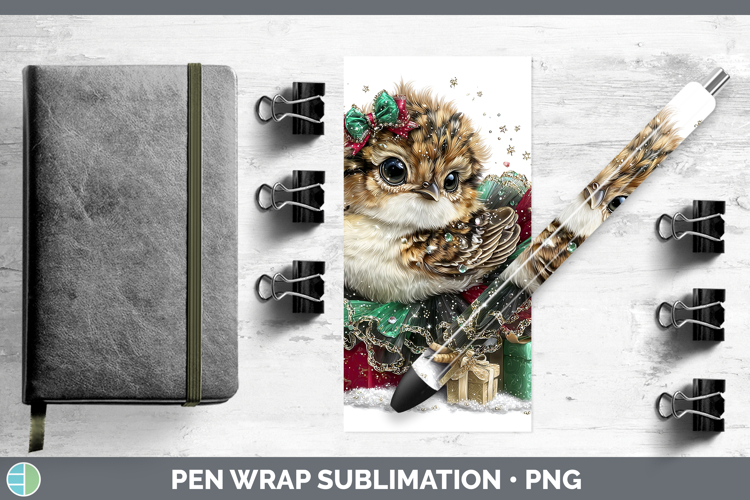 Woodland Cute Christmas Grouse Pen Wrap Sublimation Pen Desi