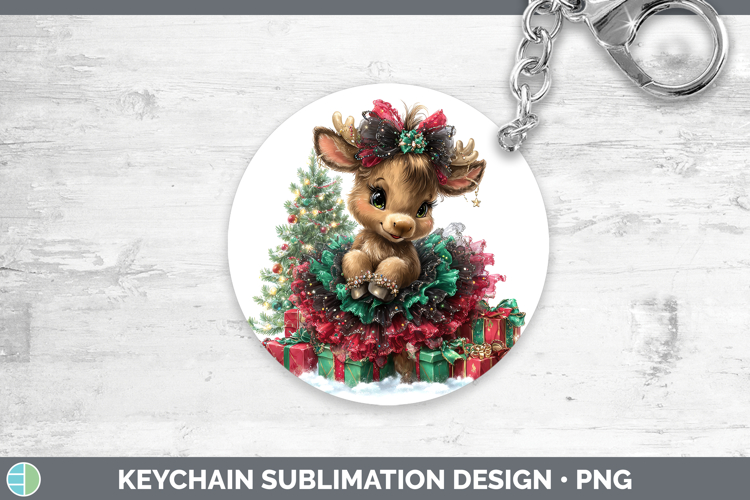 Woodland Cute Christmas Moose Keychain Sublimation Keyring D
