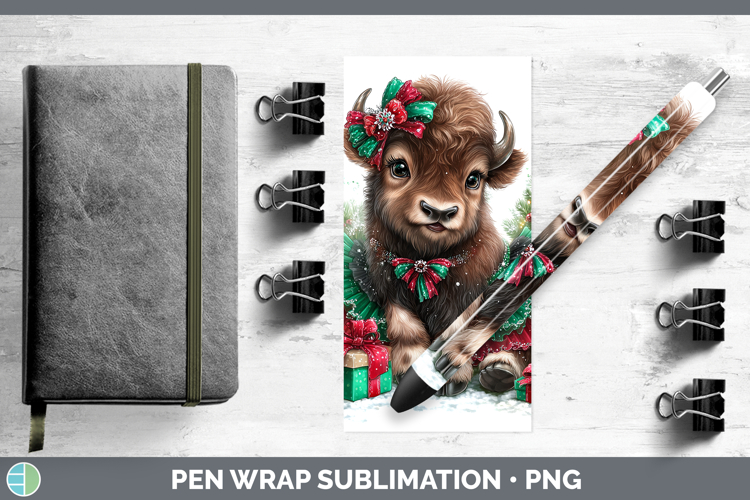 Woodland Cute Christmas Musk Ox Pen Wrap Sublimation Pen Des