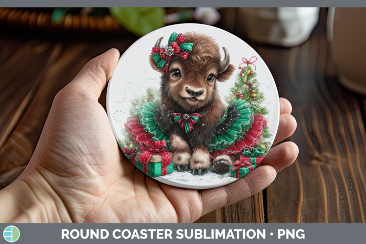 Woodland Cute Christmas Musk Ox Round Coaster Sublimation Co