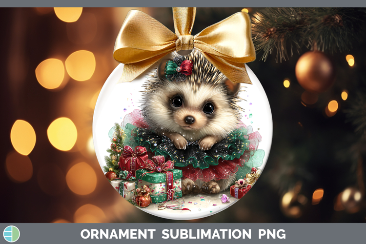 Woodland Cute Christmas Porcupine Ornament Sublimation Baubl