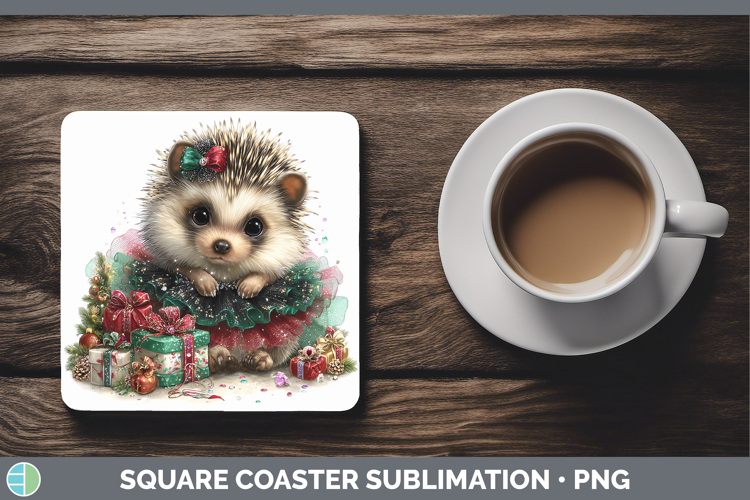 Woodland Cute Christmas Porcupine Square Coaster Sublimation