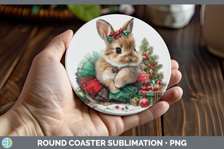 Woodland Cute Christmas Snowshoe Hare Round Coaster Sublimat