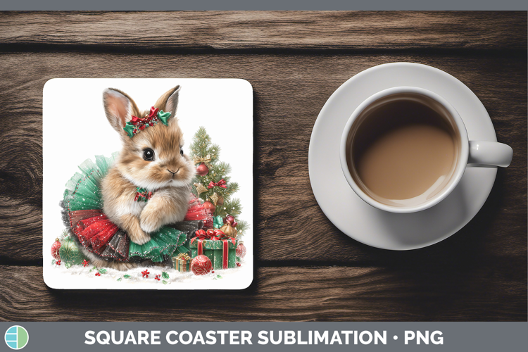 Woodland Cute Christmas Snowshoe Hare Square Coaster Sublima