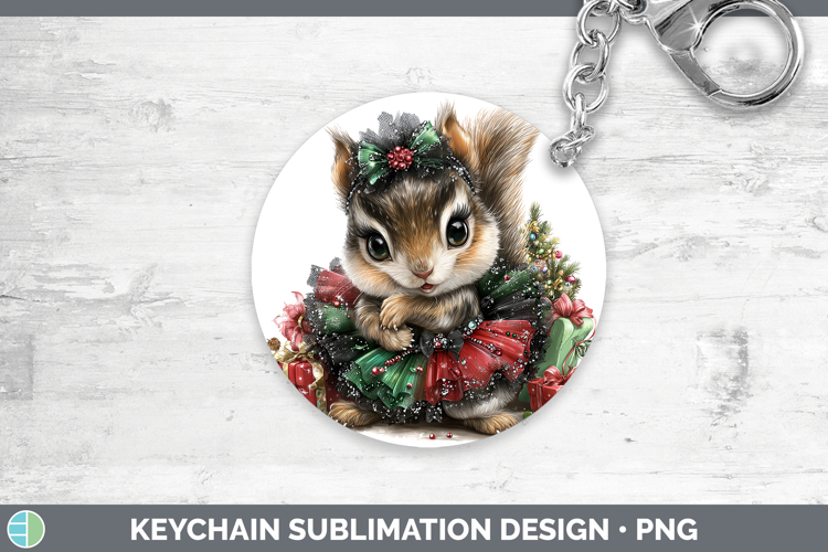 Woodland Cute Christmas Squirrel Keychain Sublimation Keyrin