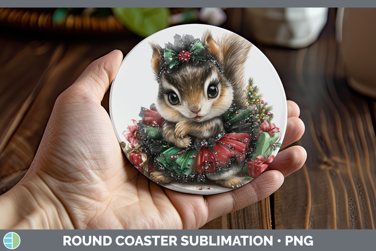 Woodland Cute Christmas Squirrel Round Coaster Sublimation C