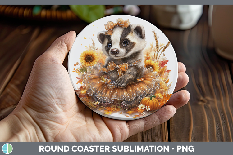 Badger Round Coaster Woodland Cute Thanksgiving Sublimation