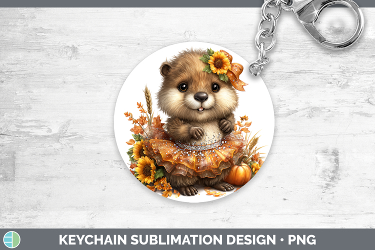 Beaver Keychain Woodland Cute Thanksgiving Sublimation Keyri
