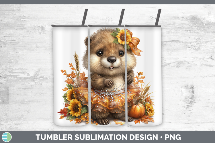 Beaver Tumbler Woodland Cute Thanksgiving Sublimation 20 oz