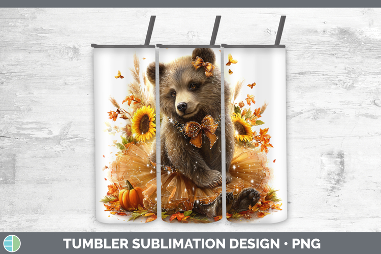 Grizzly Bear Tumbler Woodland Cute Thanksgiving Sublimation
