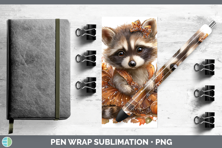 Raccoon Pen Wrap Woodland Cute Thanksgiving Sublimation Pen