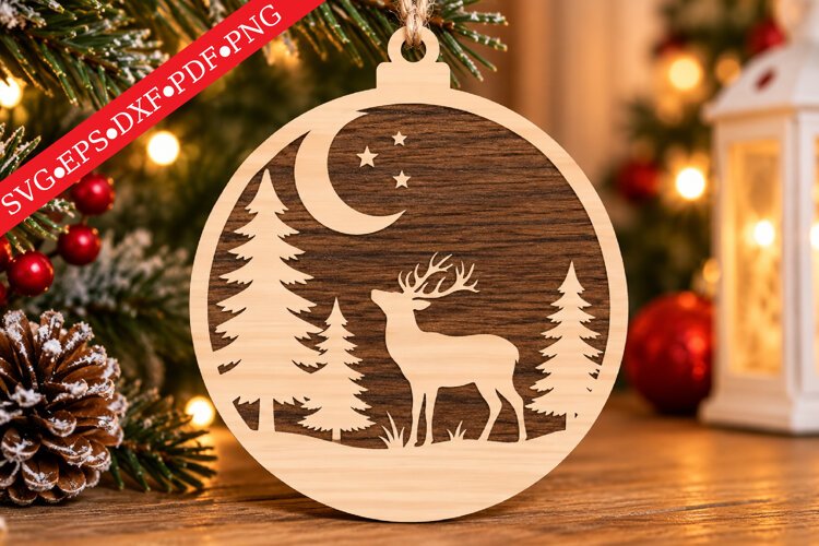 Woodland Deer Christmas Ornament SVG example image 1