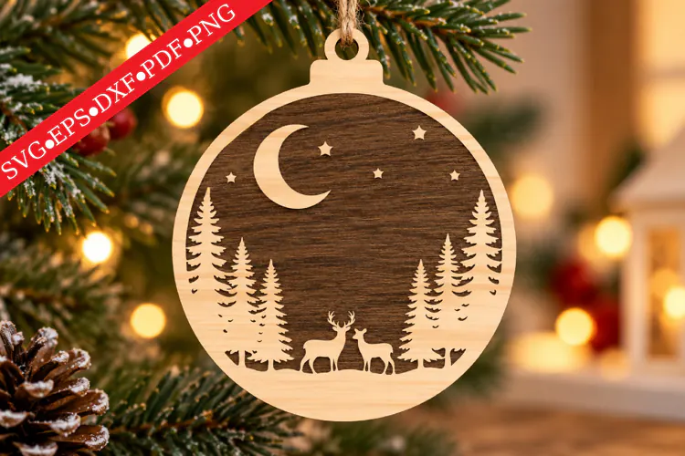 Woodland Deer Christmas Ornament SVG
