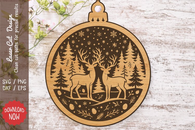 Woodland Deer Christmas Ornament SVG example image 1