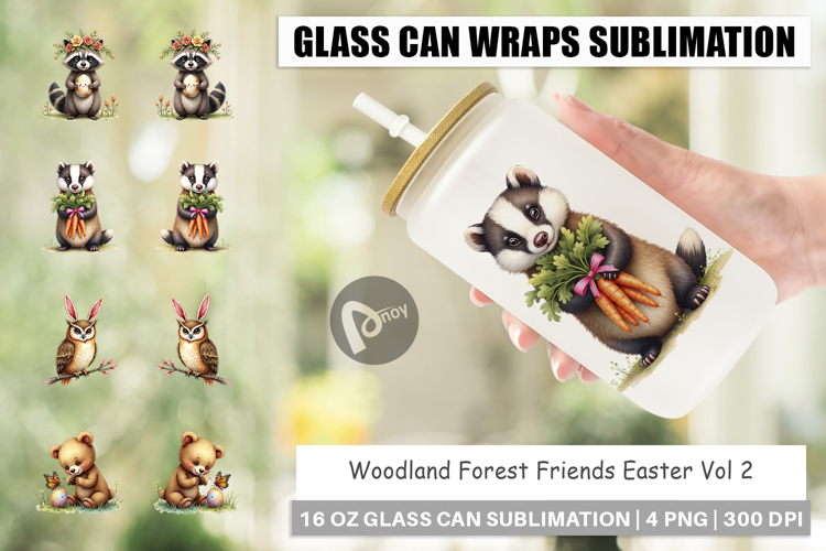 Woodland Friends Easter Glass Can