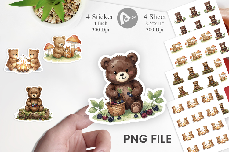 Woodland Forest Teddy Bear Sticker