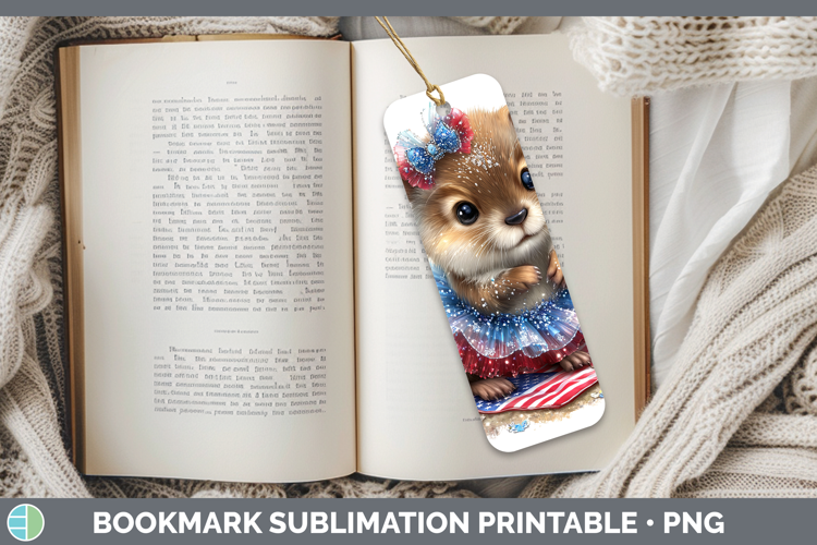 Woodland Fourth of July Beaver Bookmark Sublimation Printabl