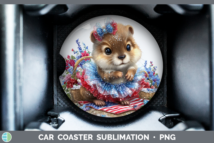 Woodland Fourth of July Beaver Car Coaster Sublimation Desi