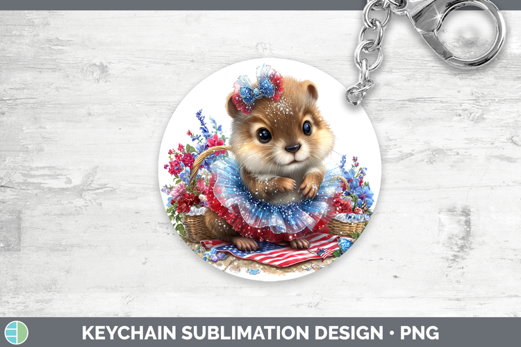 Woodland Fourth of July Beaver Keychain Sublimation Keyring